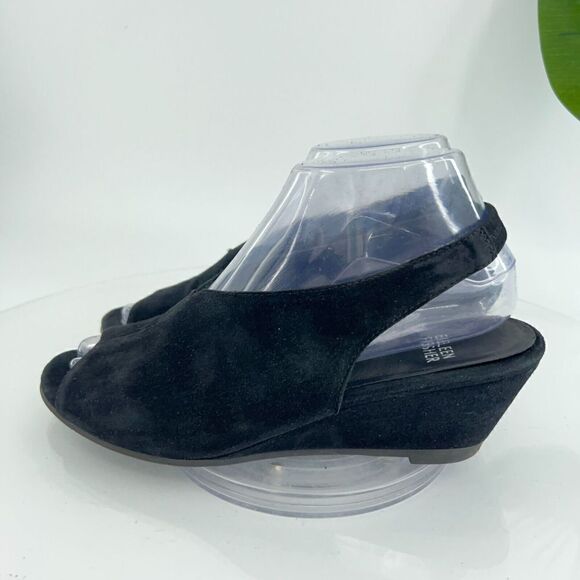 Eileen Fisher Women's Clay Sandal Size 7.5 Wedge Heel Slingback Black Leather - Picture 8 of 13